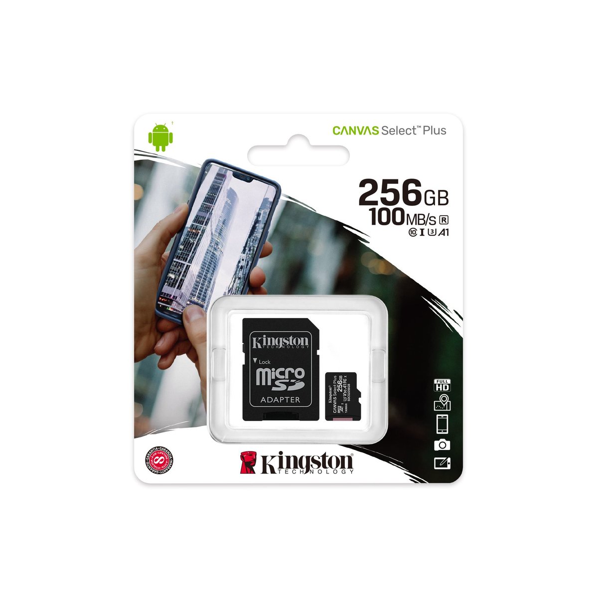 microSDXC (UHS-1) Kingston Canvas Select Plus 256Gb class 10 А1 (R-100MB/s) (adapter SD) (SDCS2/256GB) Фотография №2 microSDXC (UHS-1) Kingston Canvas Select Plus 256Gb class 10 А1 (R-100MB/s) (adapter SD) (SDCS2/256GB) смотреть фото №2