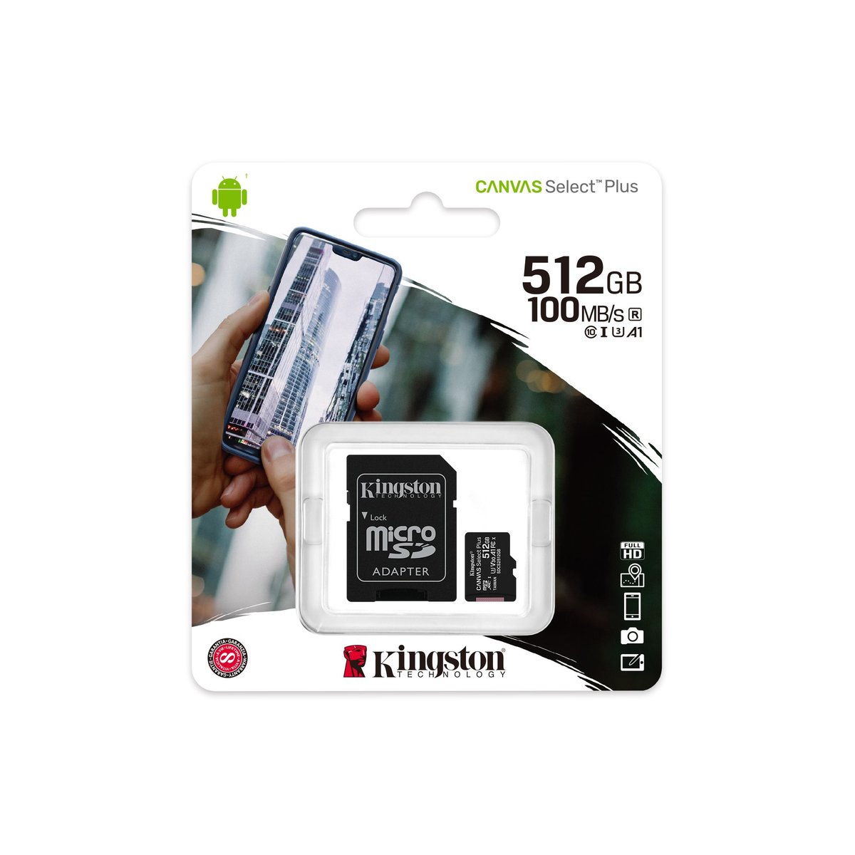 microSDXC (UHS-1) Kingston Canvas Select Plus 512Gb class 10 А1 (R-100MB/s) (adapter SD) (SDCS2/512GB) Фотография №2 microSDXC (UHS-1) Kingston Canvas Select Plus 512Gb class 10 А1 (R-100MB/s) (adapter SD) (SDCS2/512GB) смотреть фото №2