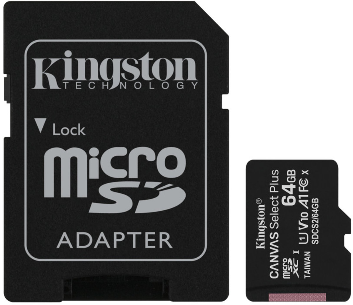 microSDXC (UHS-1) Kingston Canvas Select Plus 64Gb class 10 А1 (R-100MB/s) (adapter SD) (SDCS2/64GB) Фотография №1 microSDXC (UHS-1) Kingston Canvas Select Plus 64Gb class 10 А1 (R-100MB/s) (adapter SD) (SDCS2/64GB) смотреть фото №1