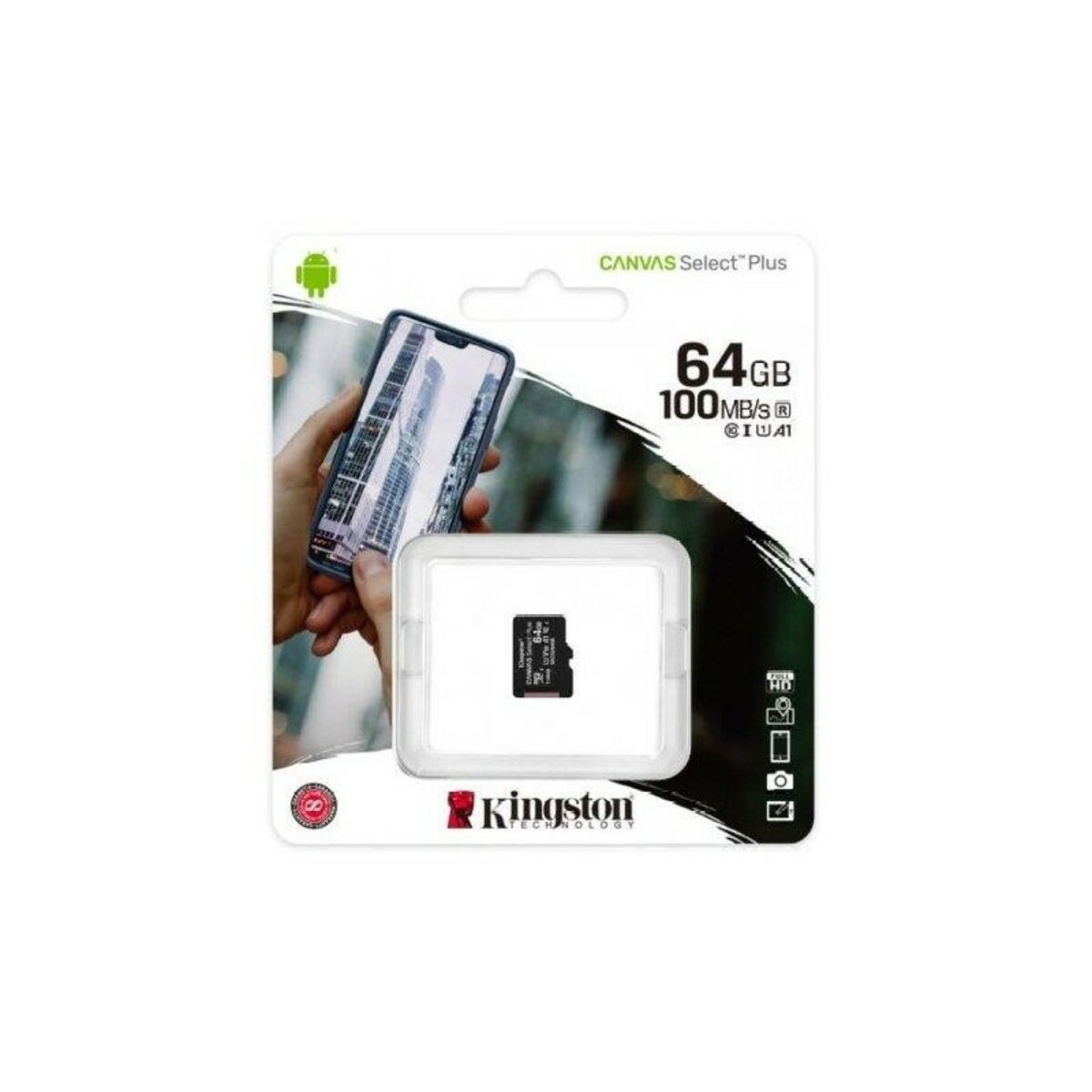 microSDXC (UHS-1) Kingston Canvas Select Plus 64Gb class 10 А1 (R-100MB/s) (SDCS2/64GBSP) Фотография №2 microSDXC (UHS-1) Kingston Canvas Select Plus 64Gb class 10 А1 (R-100MB/s) (SDCS2/64GBSP) смотреть фото №2