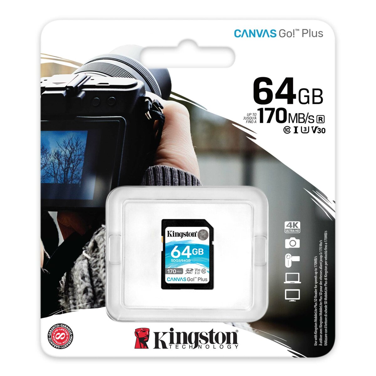 Карта памяті SDXC (UHS-1 U3) Kingston Canvas Go Plus 64Gb class 10 V30 (R170MB/s, W70MB/s) (SDG3/64GB) Фото 3 Карта памяті SDXC (UHS-1 U3) Kingston Canvas Go Plus 64Gb class 10 V30 (R170MB/s, W70MB/s) (SDG3/64GB) на картинке №3