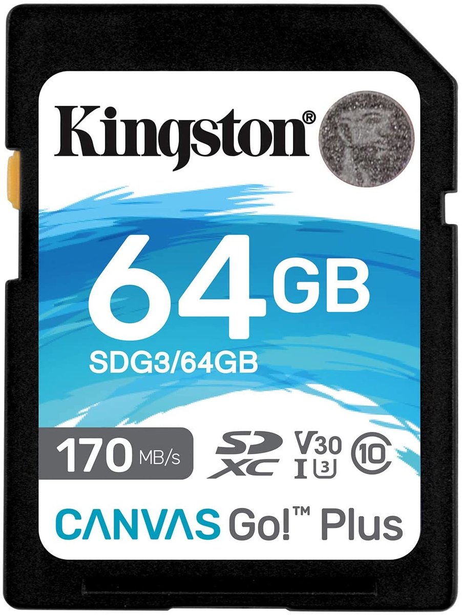 Карта памяті SDXC (UHS-1 U3) Kingston Canvas Go Plus 64Gb class 10 V30 (R170MB/s, W70MB/s) (SDG3/64GB) Фото 1 Карта памяті SDXC (UHS-1 U3) Kingston Canvas Go Plus 64Gb class 10 V30 (R170MB/s, W70MB/s) (SDG3/64GB) на картинке №1