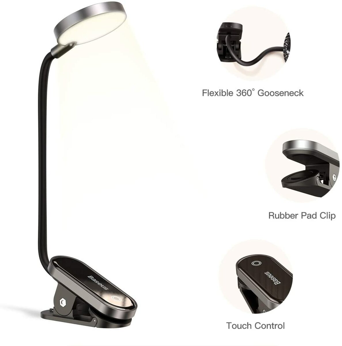 Світильник Baseus Comfort Reading Mini Clip Lamp Dark Gray (DGRAD-0G) на картинке №2