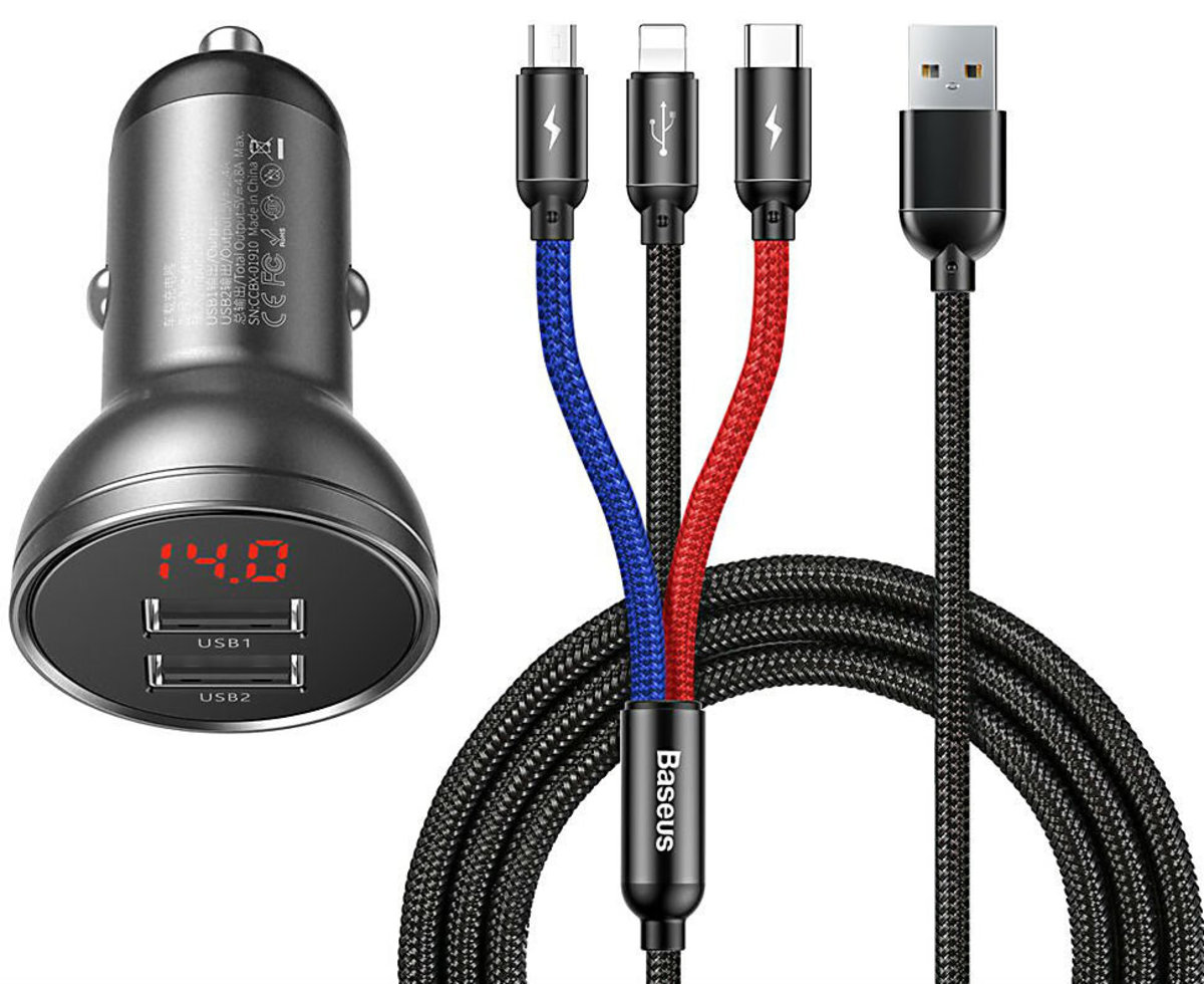 Автомобільний зарядний пристрій Baseus Digital Display Dual USB 4.8A Car Charger 24W Grey (CCBX-0G) на картинке №5