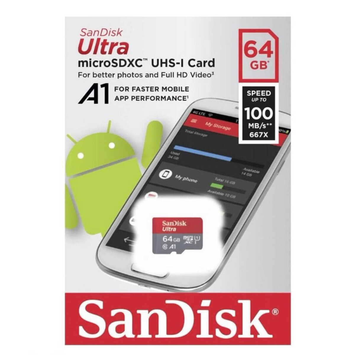 microSDXC (UHS-1) SanDisk Ultra 64Gb class 10 A1 (100Mb/s) (SDSQUNR-064G-GN3MN) Фотография №3 microSDXC (UHS-1) SanDisk Ultra 64Gb class 10 A1 (100Mb/s) (SDSQUNR-064G-GN3MN) смотреть фото №3