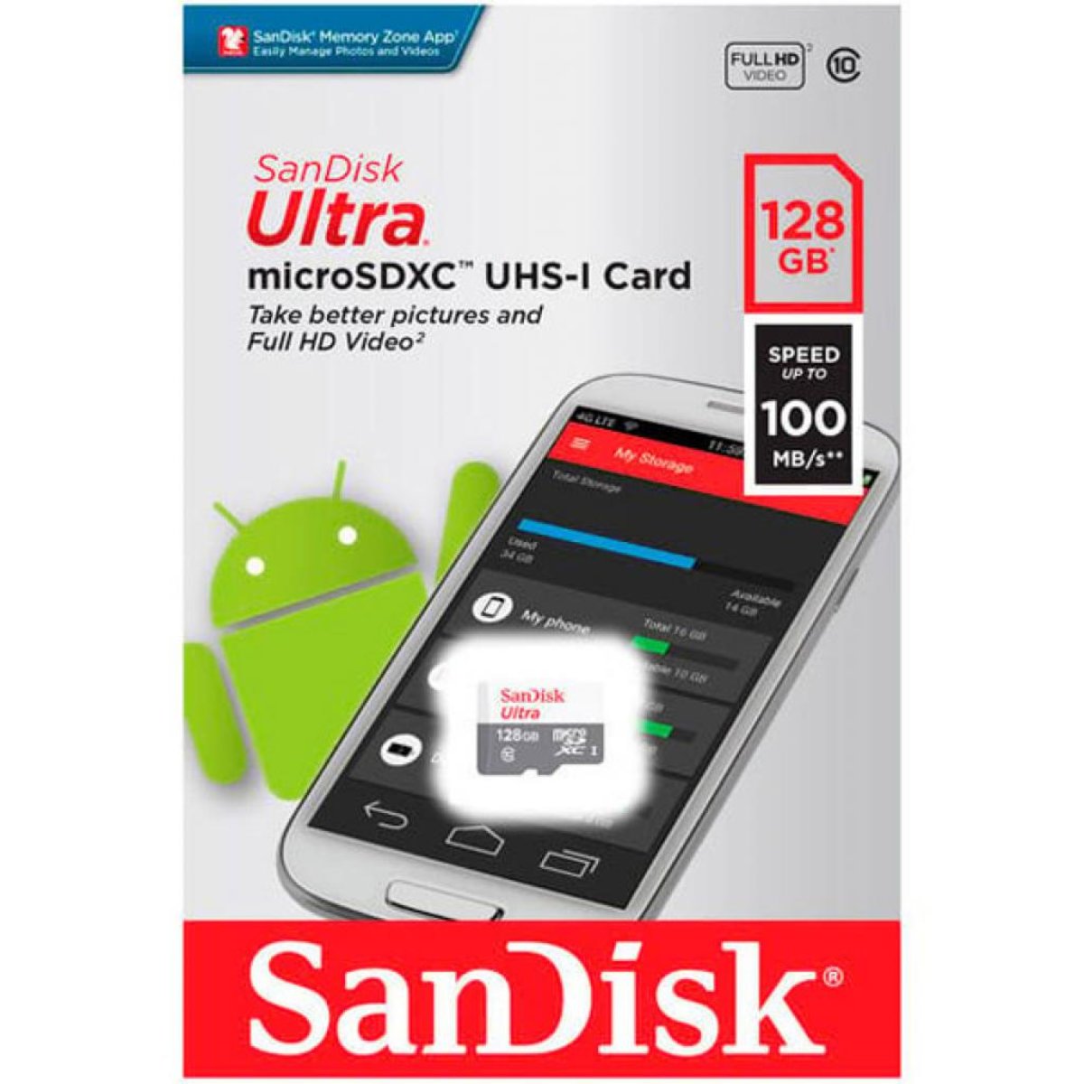 Карта памяті microSDXC (UHS-1) SanDisk Ultra 128Gb class 10 A1 (100Mb/s) Фото 2 Карта памяті microSDXC (UHS-1) SanDisk Ultra 128Gb class 10 A1 (100Mb/s) на картинке №2
