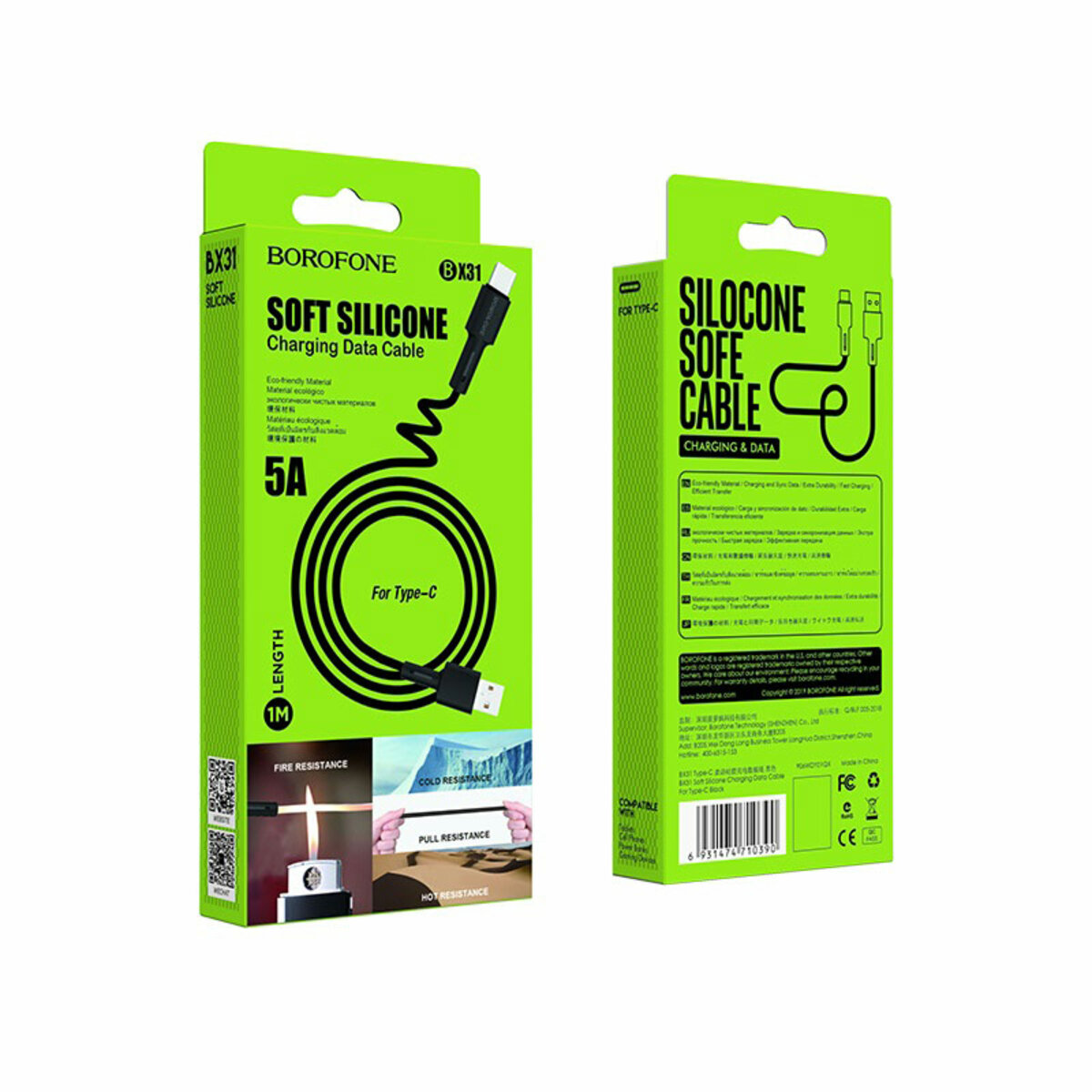 Кабель BOROFONE BX31 USB to Type-C 3A, 1m, silicone, TPE connectors, Black (BX31CB) Фотографія №4 Кабель BOROFONE BX31 USB to Type-C 3A, 1m, silicone, TPE connectors, Black (BX31CB) на малюнкі №4