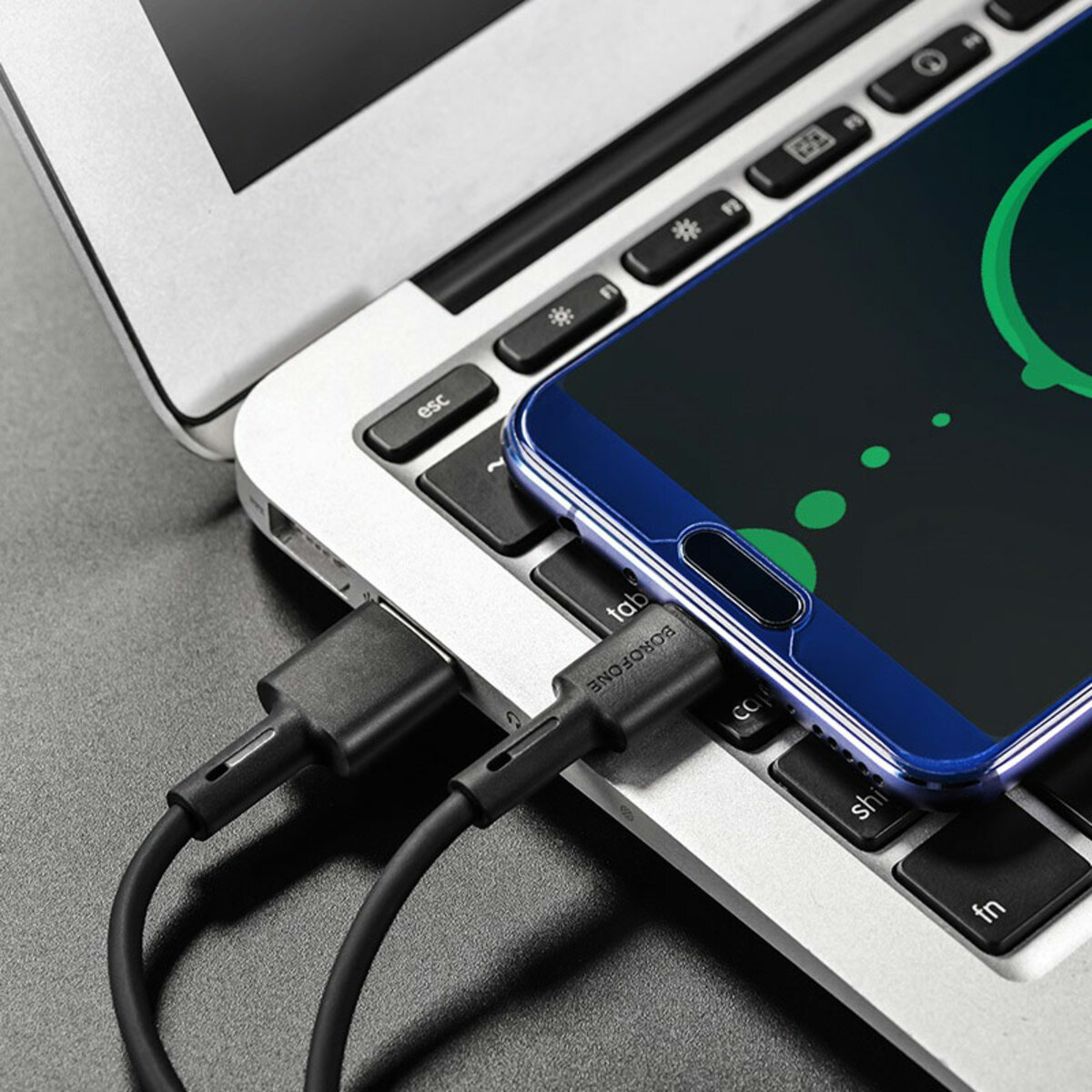 Кабель BOROFONE BX31 USB to Type-C 3A, 1m, silicone, TPE connectors, Black (BX31CB) Фотографія №3 Кабель BOROFONE BX31 USB to Type-C 3A, 1m, silicone, TPE connectors, Black (BX31CB) на малюнкі №3