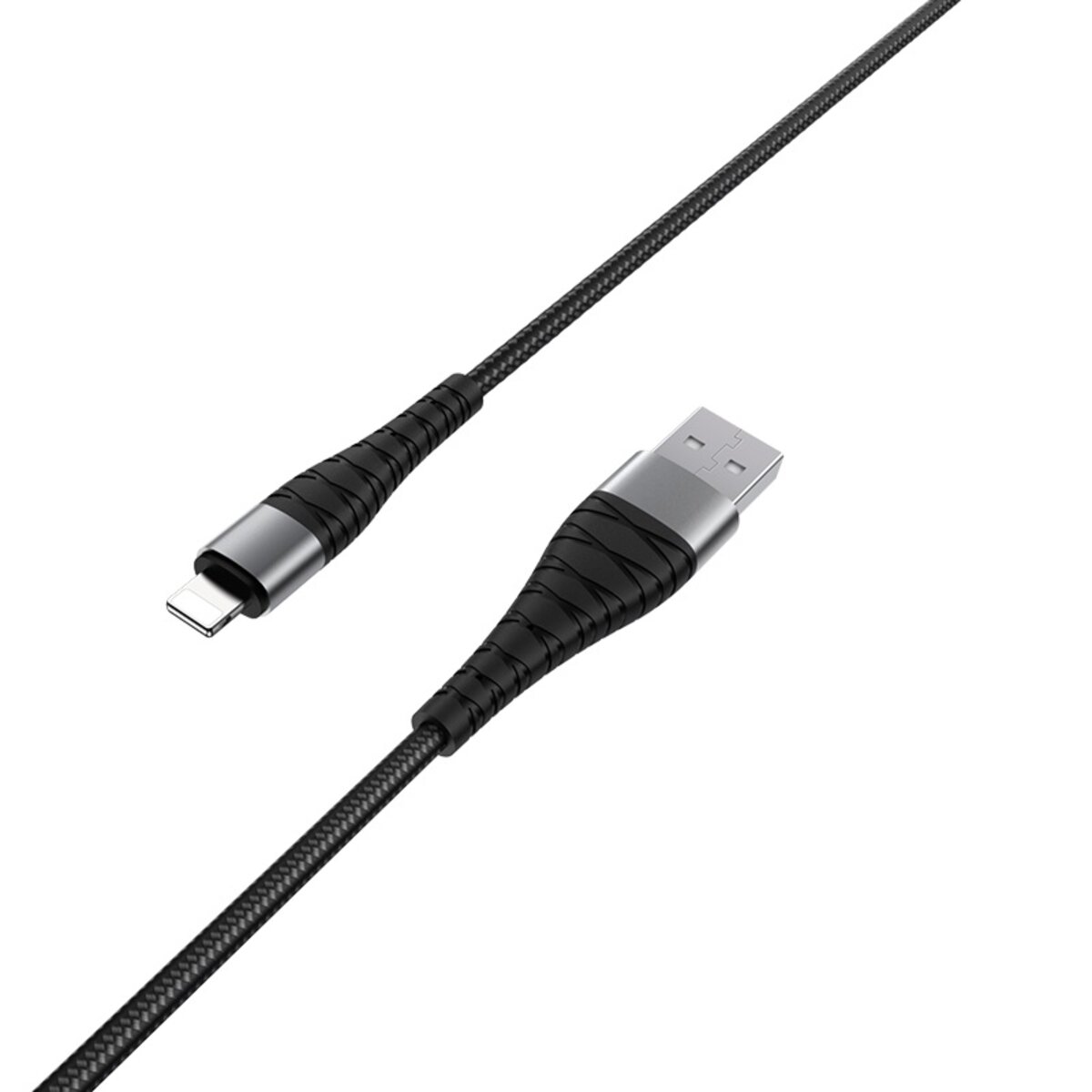 Кабель BOROFONE BX32 USB to iP 2.4A, 1m, nylon, aluminum+TPE connectors, Black (BX32LB) Фотографія №3 Кабель BOROFONE BX32 USB to iP 2.4A, 1m, nylon, aluminum+TPE connectors, Black (BX32LB) на малюнкі №3