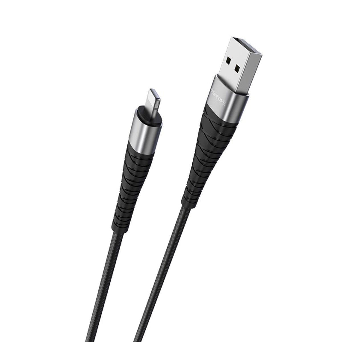 Кабель BOROFONE BX32 USB to iP 2.4A, 1m, nylon, aluminum+TPE connectors, Black (BX32LB) Фотографія №2 Кабель BOROFONE BX32 USB to iP 2.4A, 1m, nylon, aluminum+TPE connectors, Black (BX32LB) на малюнкі №2