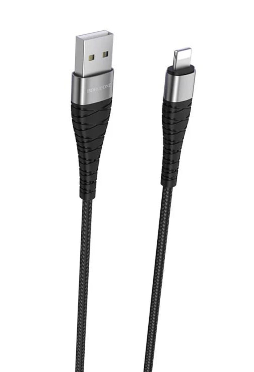 Кабель BOROFONE BX32 USB to iP 2.4A, 1m, nylon, aluminum+TPE connectors, Black (BX32LB) Фотографія №1 Кабель BOROFONE BX32 USB to iP 2.4A, 1m, nylon, aluminum+TPE connectors, Black (BX32LB) на малюнкі №1