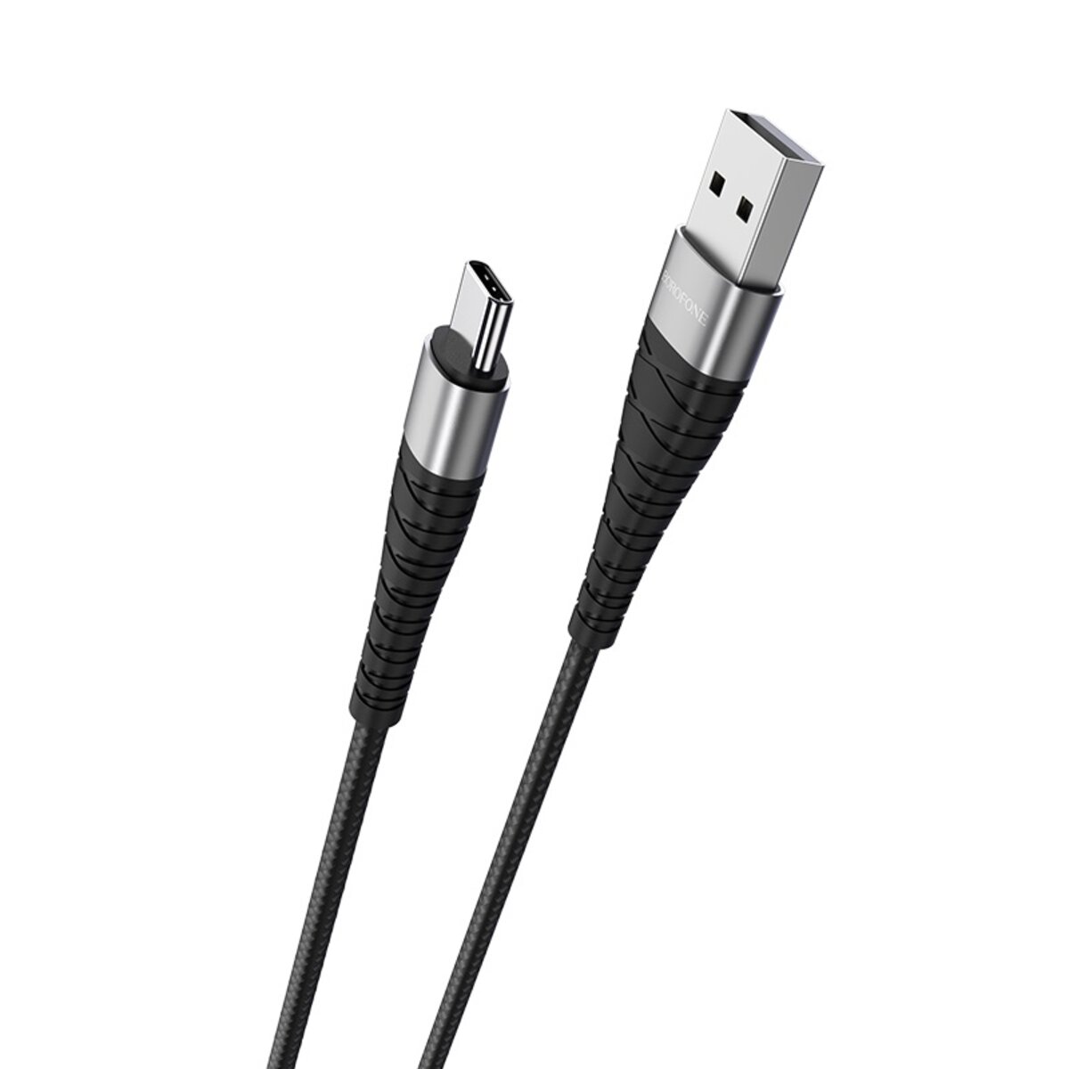 Кабель BOROFONE BX32 USB to Type-C 2.4A, 1m, nylon, aluminum+TPE connectors, Black (BX32CB) Фотографія №2 Кабель BOROFONE BX32 USB to Type-C 2.4A, 1m, nylon, aluminum+TPE connectors, Black (BX32CB) на малюнкі №2