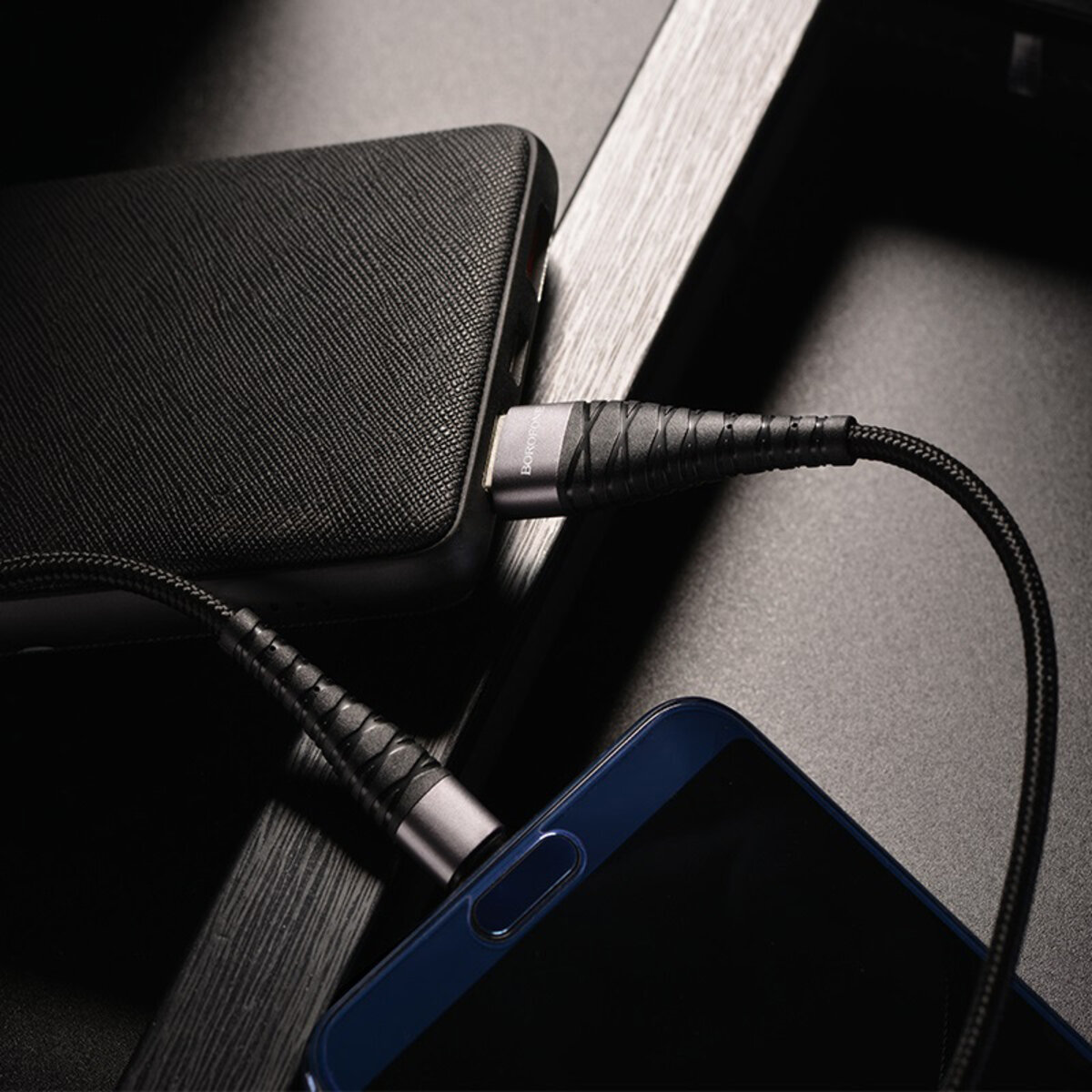 Кабель BOROFONE BX32 USB to Type-C 2.4A, 1m, nylon, aluminum+TPE connectors, Black (BX32CB) Фотографія №3 Кабель BOROFONE BX32 USB to Type-C 2.4A, 1m, nylon, aluminum+TPE connectors, Black (BX32CB) на малюнкі №3