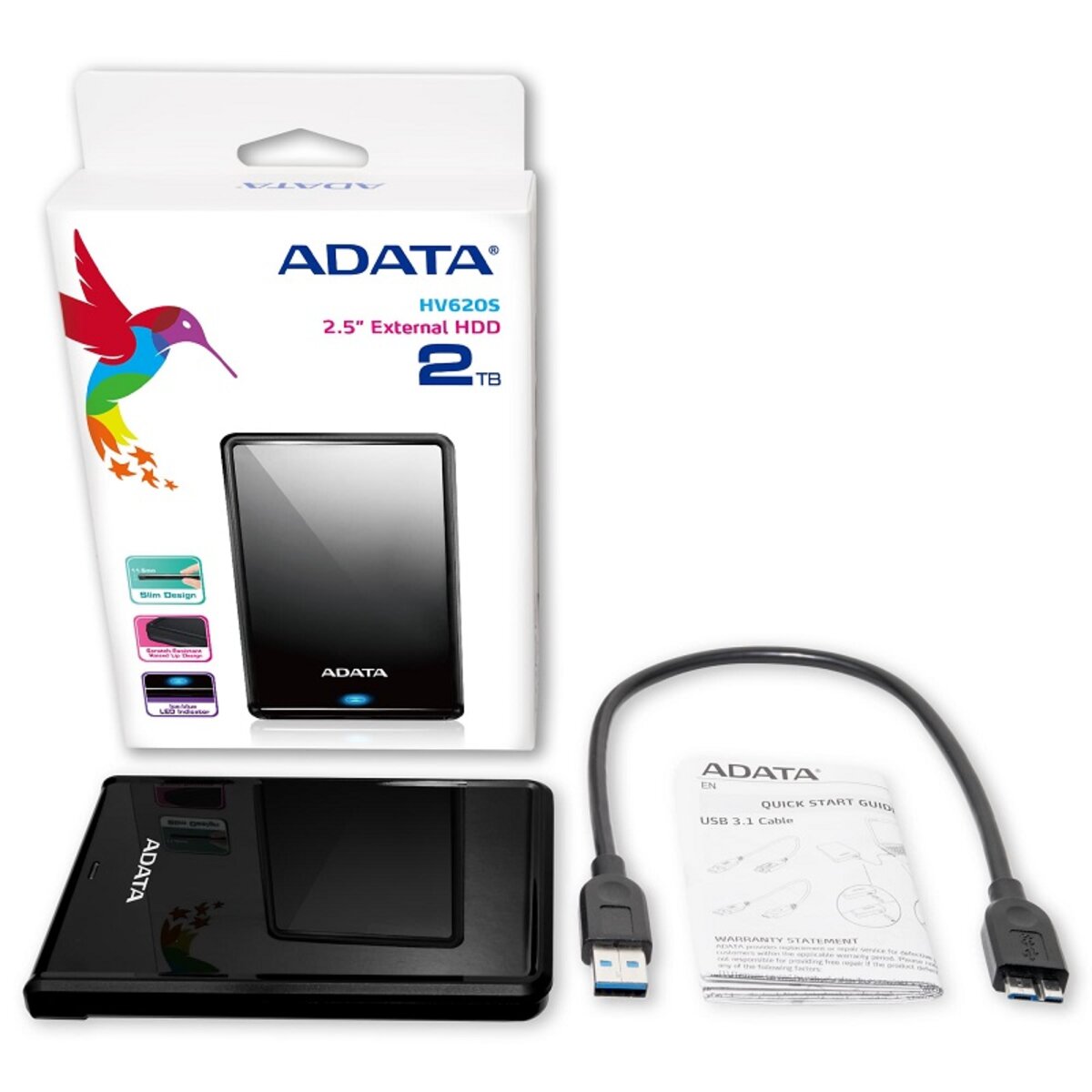 Зовнішній жорсткий диск PHD External 2.5 ADATA USB 3.2 Gen. 1 DashDrive Classic HV620S 1TB Slim Black (AHV620S-1TU31-CBK) на картинке №5