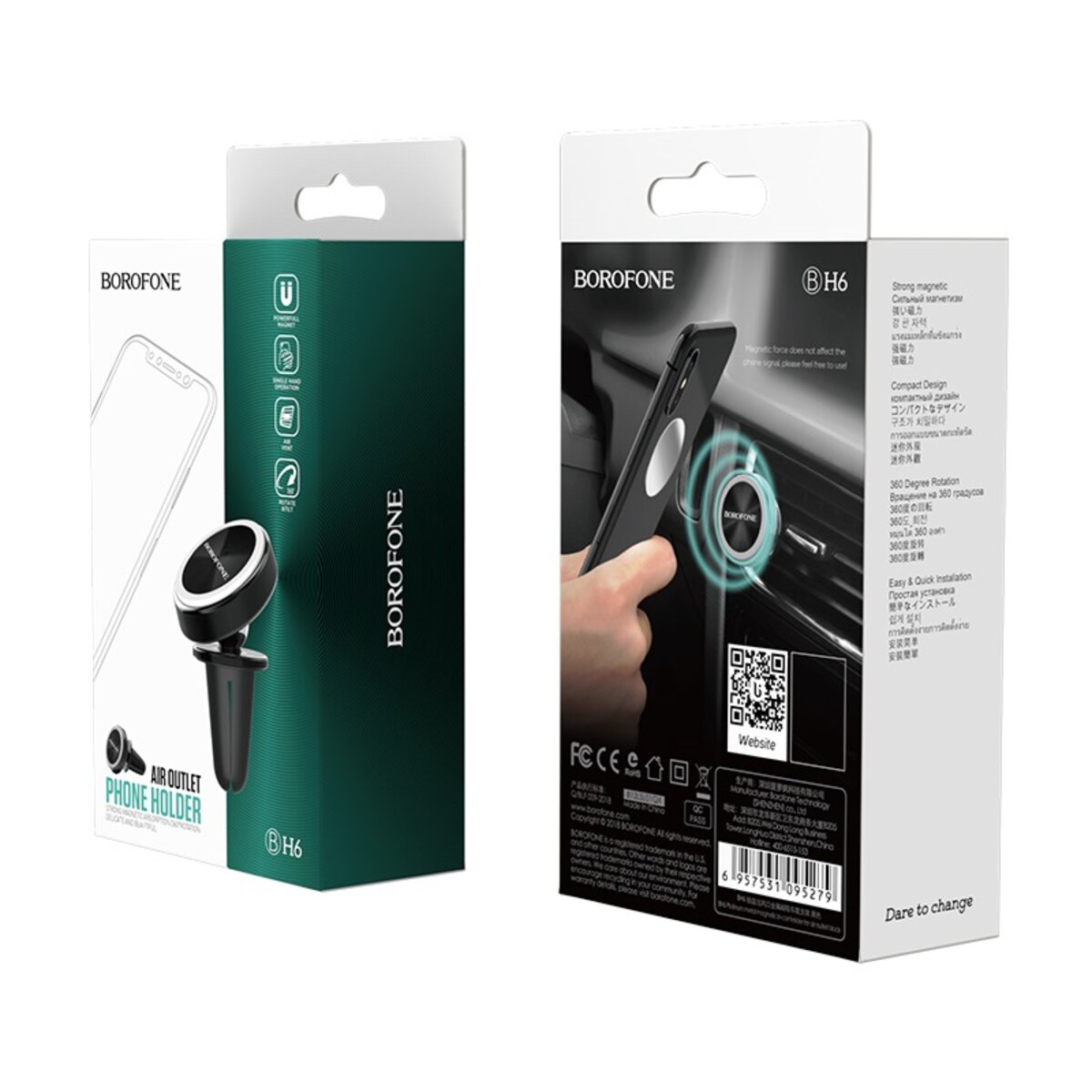 Автотримач для телефона BOROFONE BH6 Platinum metal magnetic in-car holder for air outlet Black на малюнкі №2