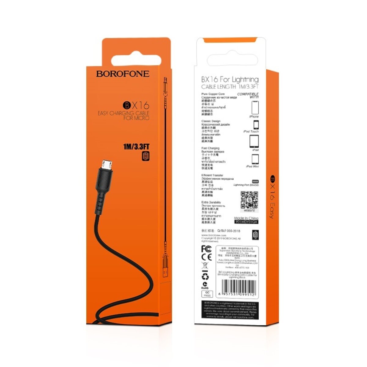 Кабель BOROFONE BX16 USB to Micro 2A, 1m, PVC, TPE connectors, Black на малюнкі №4