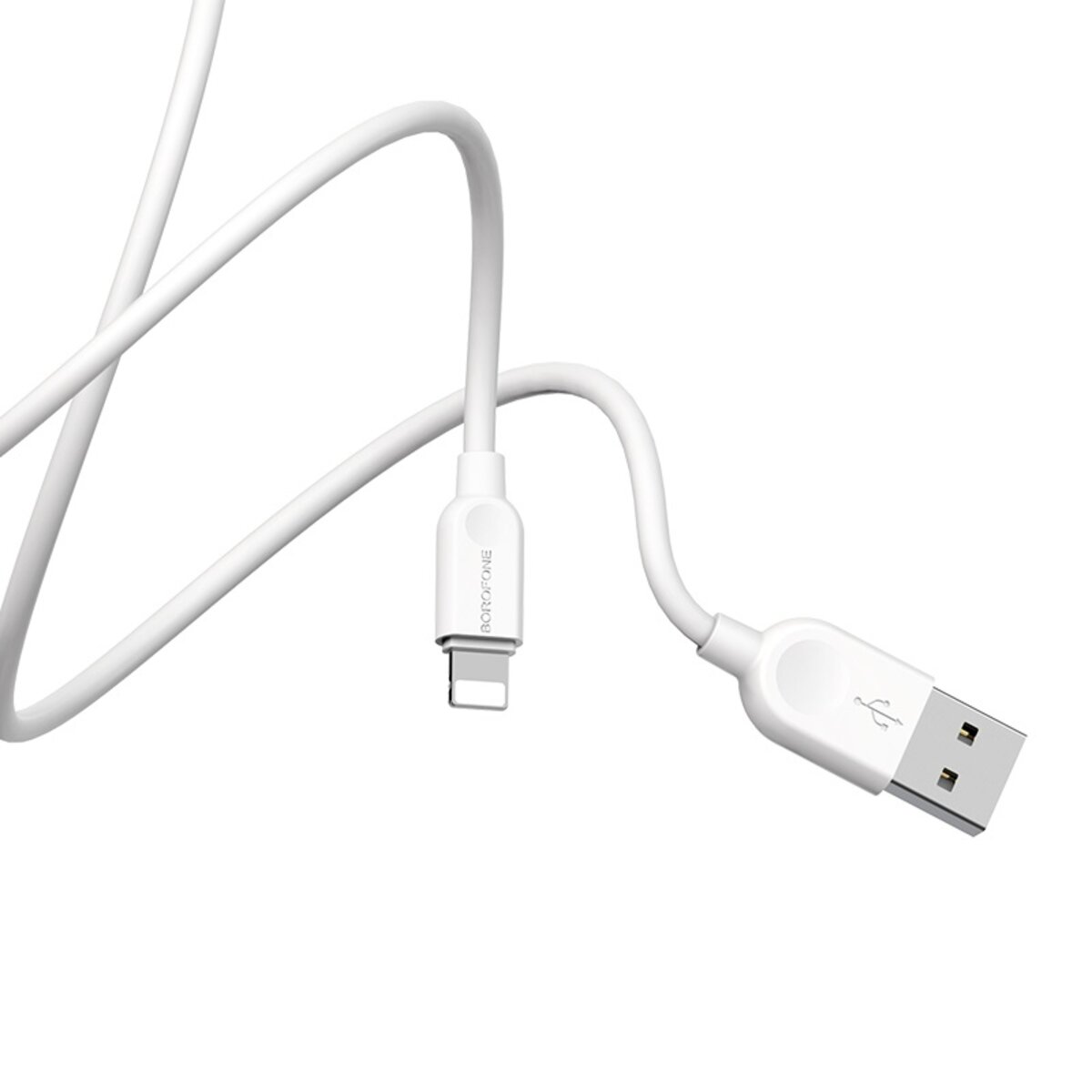 Кабель BOROFONE BX14 USB to iP 2.4A, 1m, PVC, TPE connectors, White (BX14L1W) на картинке №3