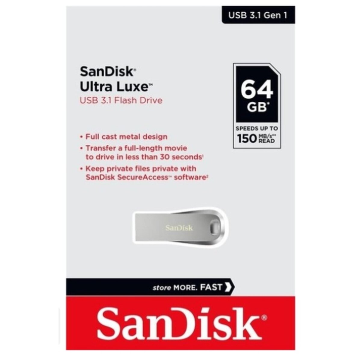 Флеш-накопичувач SanDisk USB 3.1 Ultra Luxe 64Gb (150Mb/s) (SDCZ74-064G-G46) на картинке №2