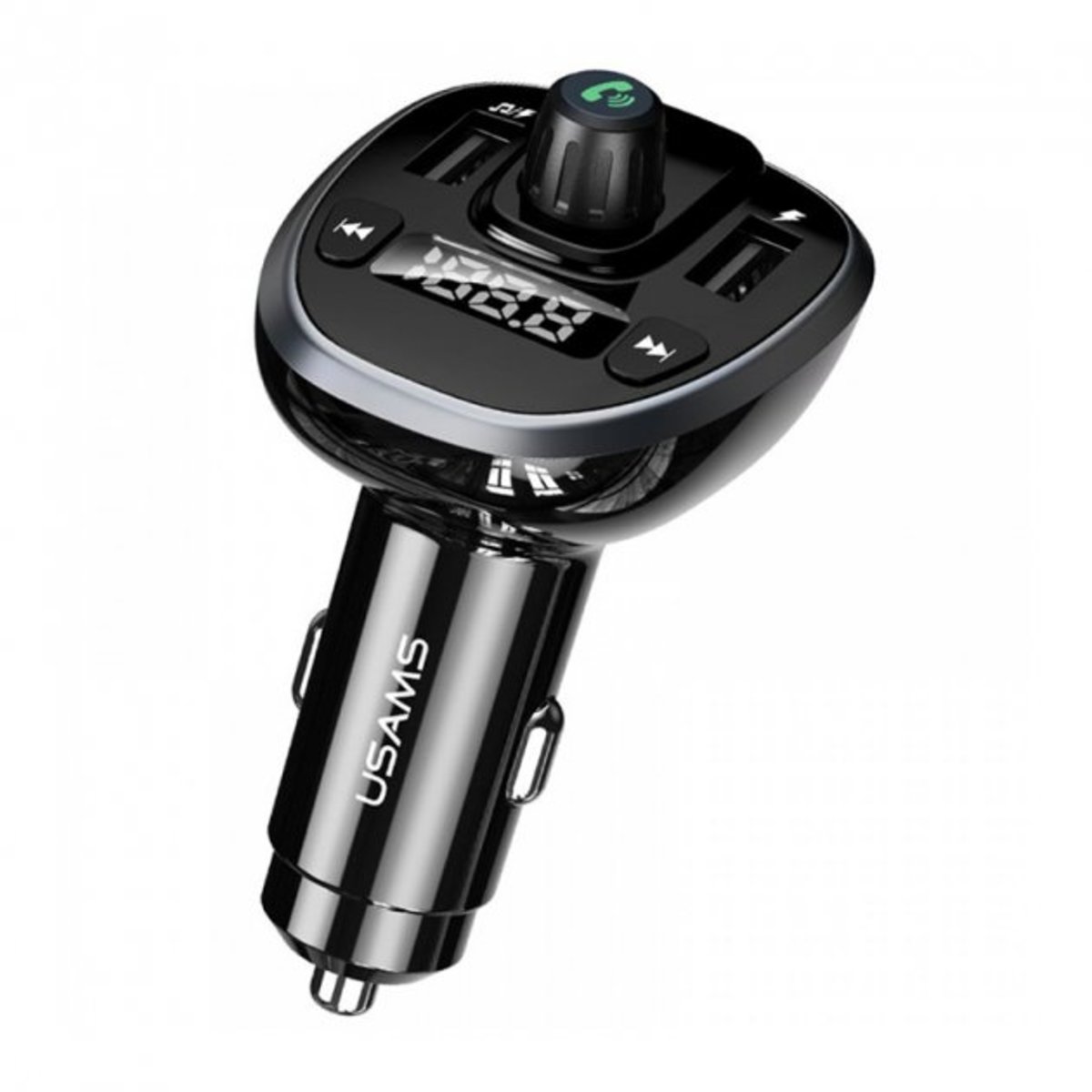 АЗП з FM-модулятором Usams US-CC115 C21 Dual USB 3.4A Digital Display Wireless FM Car Charger Black (6958444925387) на картинке №1