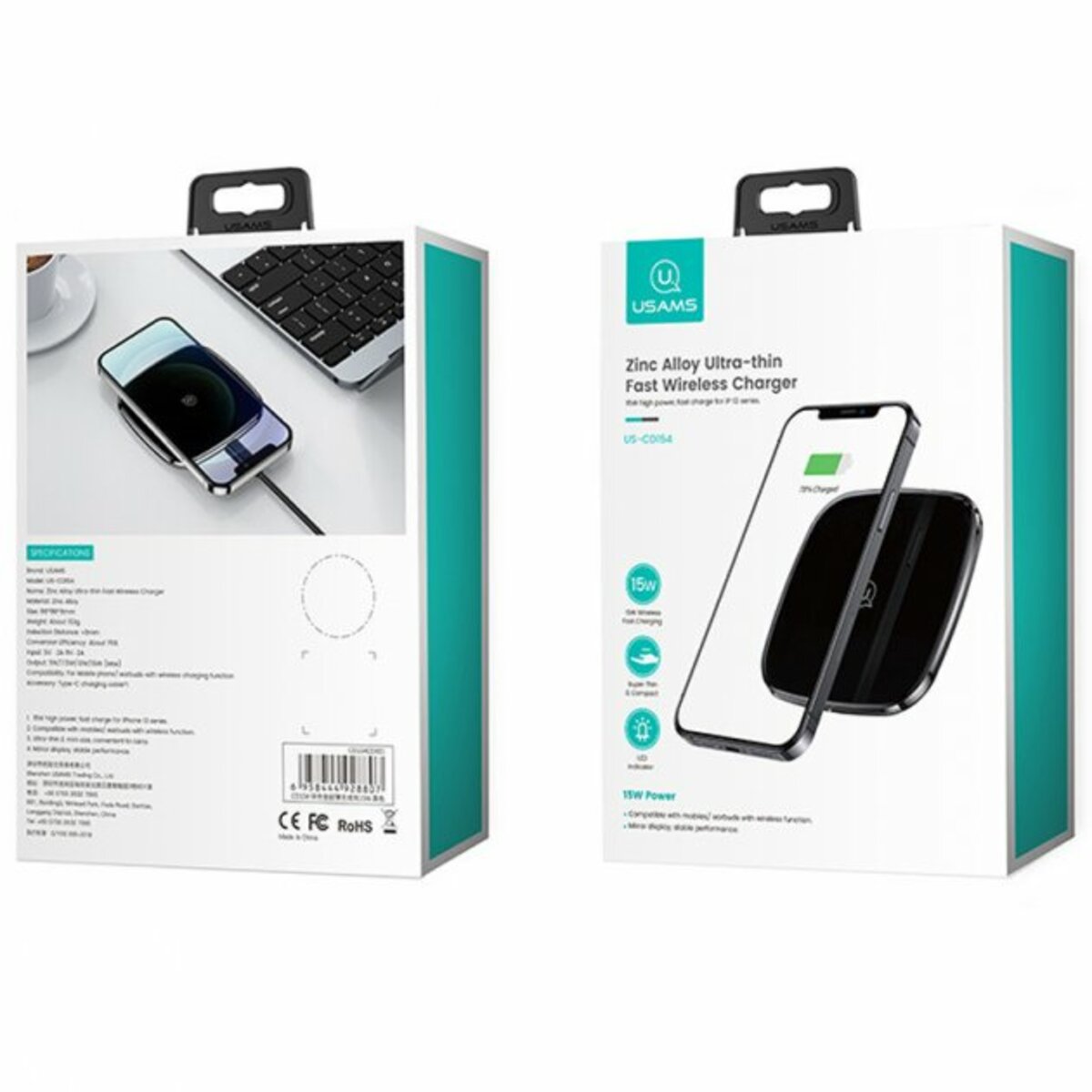 Бездротовий зарядний пристрій Usams CD154 Zinc Alloy Ultra-thin Fast Wireless Charger 15W Black (CD154CDX01) Фотографія №2 Бездротовий зарядний пристрій Usams CD154 Zinc Alloy Ultra-thin Fast Wireless Charger 15W Black (CD154CDX01) на малюнкі №2