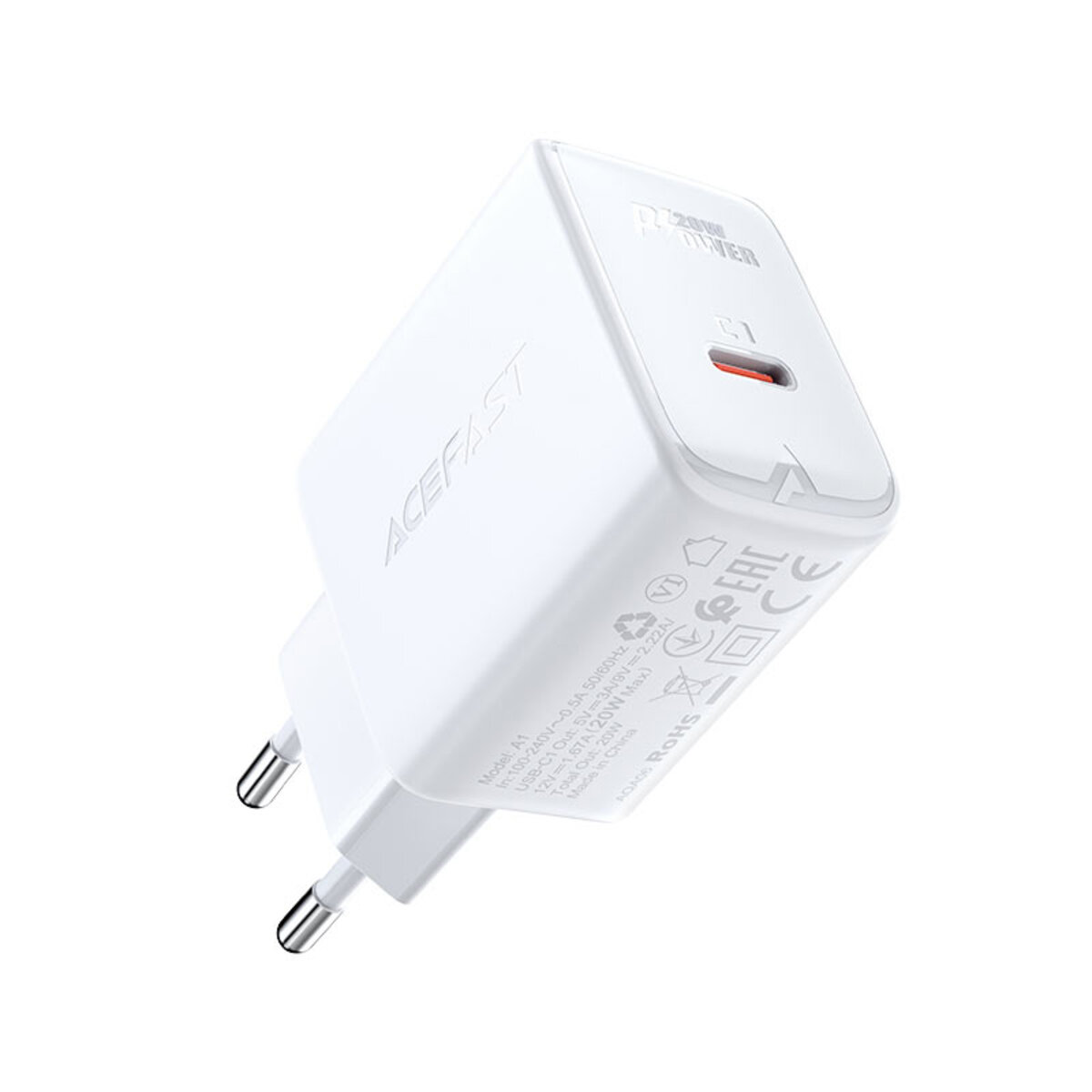 Мережевий зарядний пристрій ACEFAST A1 PD20W single USB-C charger White на малюнкі №1
