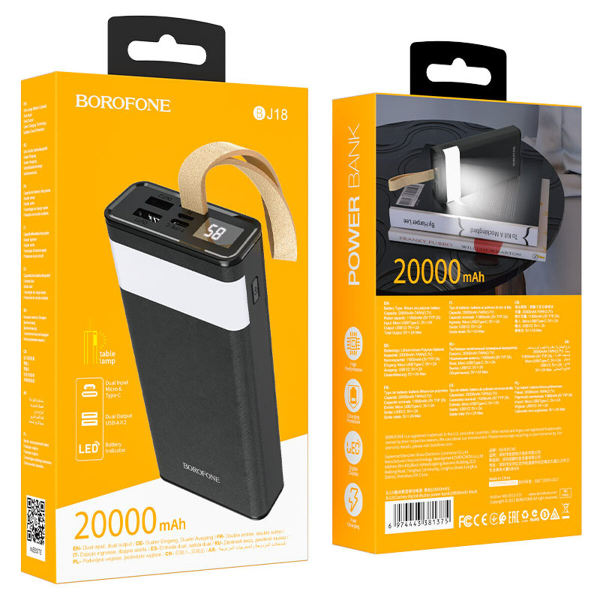 Зовнішній акумулятор BOROFONE BJ18 Coolmy digital display power bank 20000mAh Black (BJ18B) на картинке №5