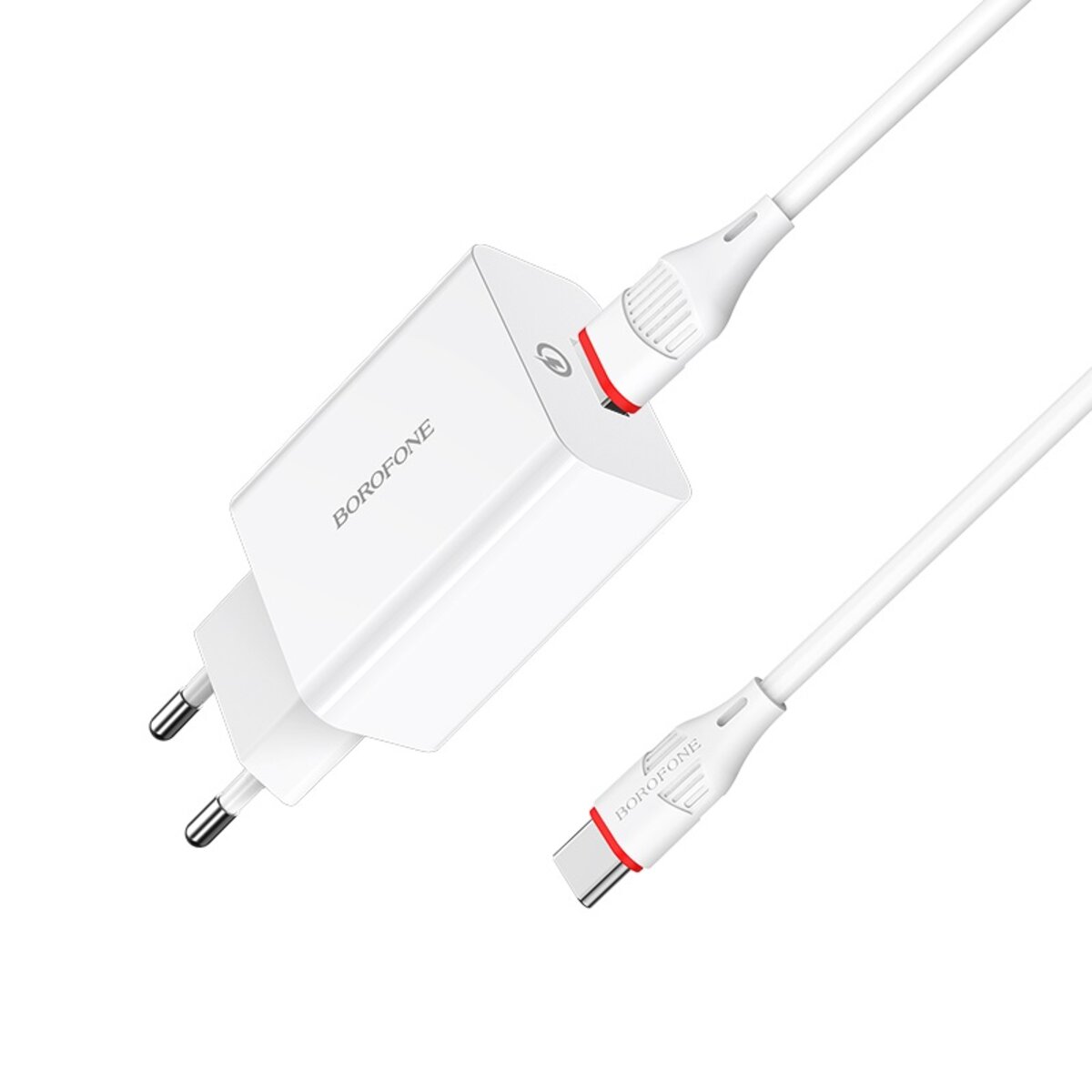 Мережевий зарядний пристрій BOROFONE BA21A Long journey single port QC3.0 charger set(Type-C) 18W White на картинке №3