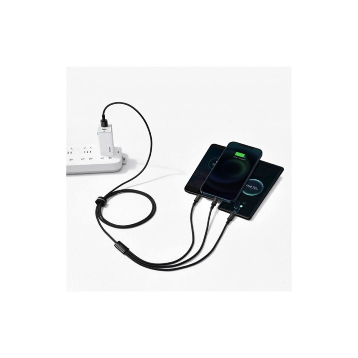 Кабель Baseus Tungsten Gold One-for-three Fast Charging Data Cable USB to M+L+C 3.5A 1.5m Black на малюнкі №4