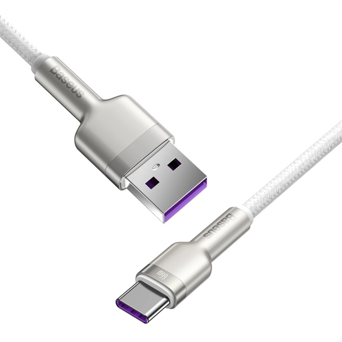 Кабель Baseus Cafule Series Metal Data Cable USB to Type-C 66W 1m White Фотографія №3 Кабель Baseus Cafule Series Metal Data Cable USB to Type-C 66W 1m White на малюнкі №3