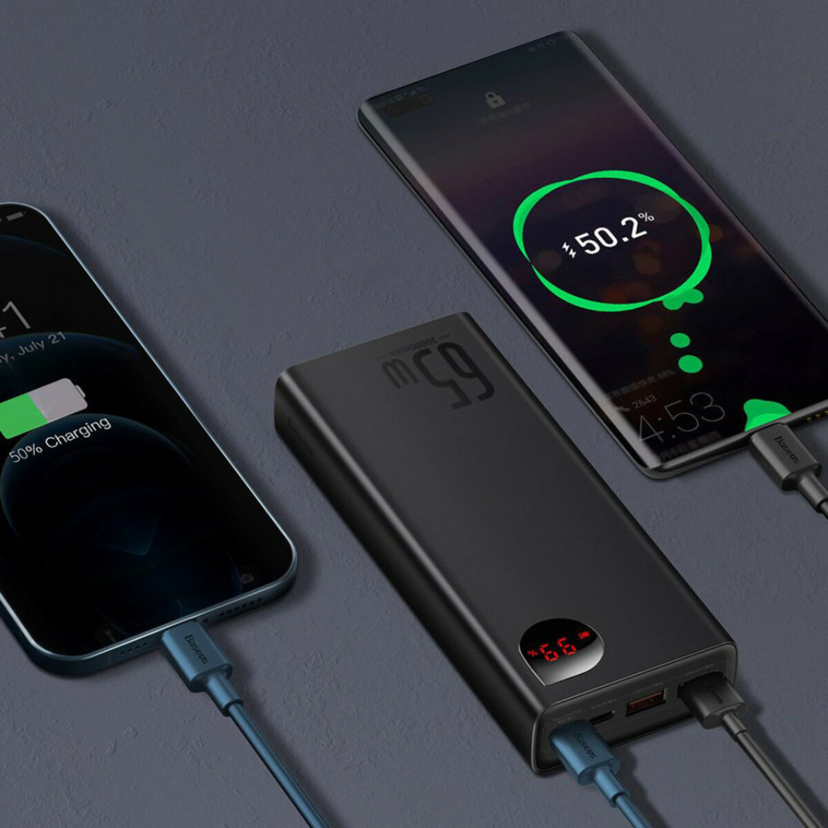 Зовнішній акумулятор Baseus Adaman Metal Digital Display Quick Charge Power Bank 20000mAh 65W Black на картинке №4