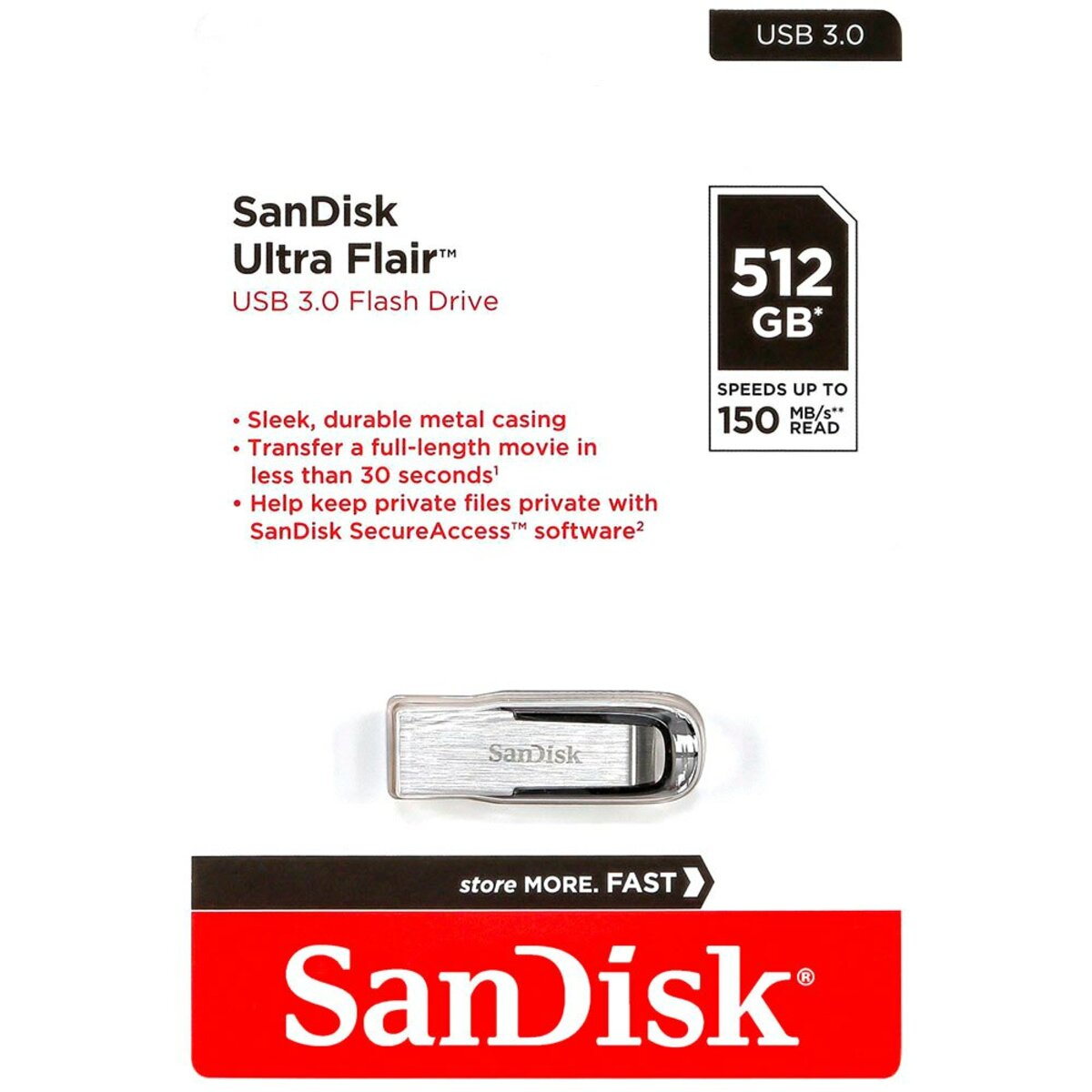 Флеш-накопичувач SanDisk USB 3.0 Ultra Flair 512Gb (SDCZ73-512G-G46) Фото 3 Флеш-накопичувач SanDisk USB 3.0 Ultra Flair 512Gb (SDCZ73-512G-G46) на картинке №3