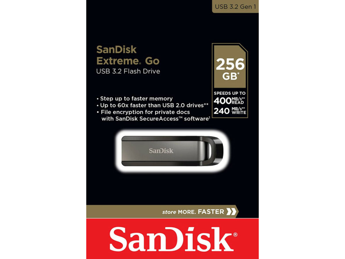 Флеш-накопичувач SanDisk USB 3.2 Extreme GO 256Gb (R-400Mb/s, W-240Mb/s) Black (SDCZ810-256G-G46) Фото 5 Флеш-накопичувач SanDisk USB 3.2 Extreme GO 256Gb (R-400Mb/s, W-240Mb/s) Black (SDCZ810-256G-G46) на картинке №5