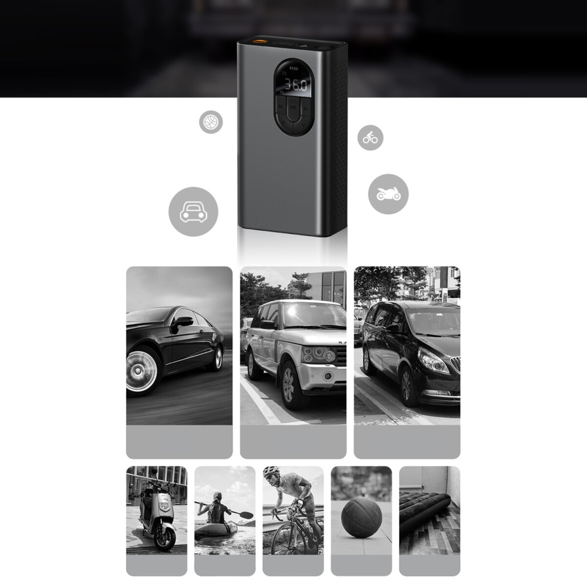 Автомобільний насос Baseus Energy Source Inflator Pump Black на картинке №8