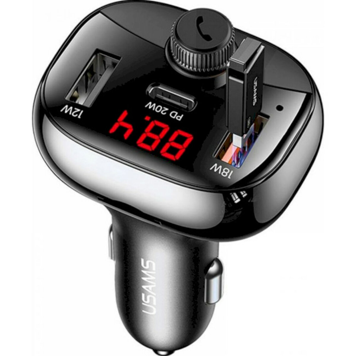 АЗП Usams US-CC143 C25 50W 2A+C 3 Ports Digital Display Wireless FM Car Charger Black (CC143TC01) смотреть фото №3