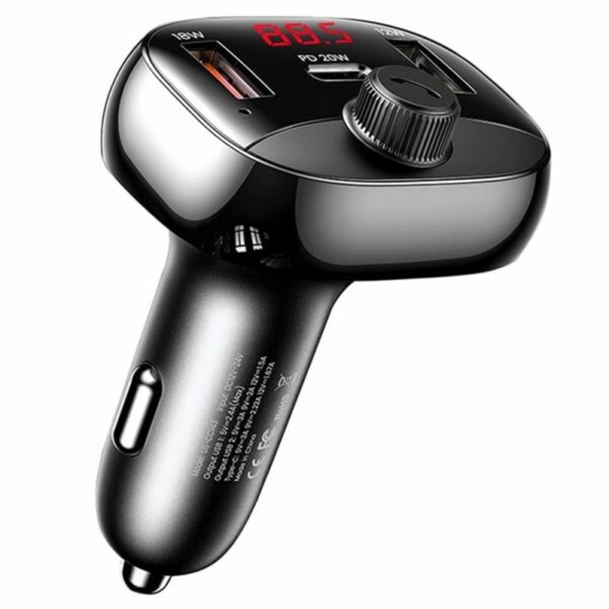 АЗП Usams US-CC143 C25 50W 2A+C 3 Ports Digital Display Wireless FM Car Charger Black (CC143TC01) смотреть фото №1