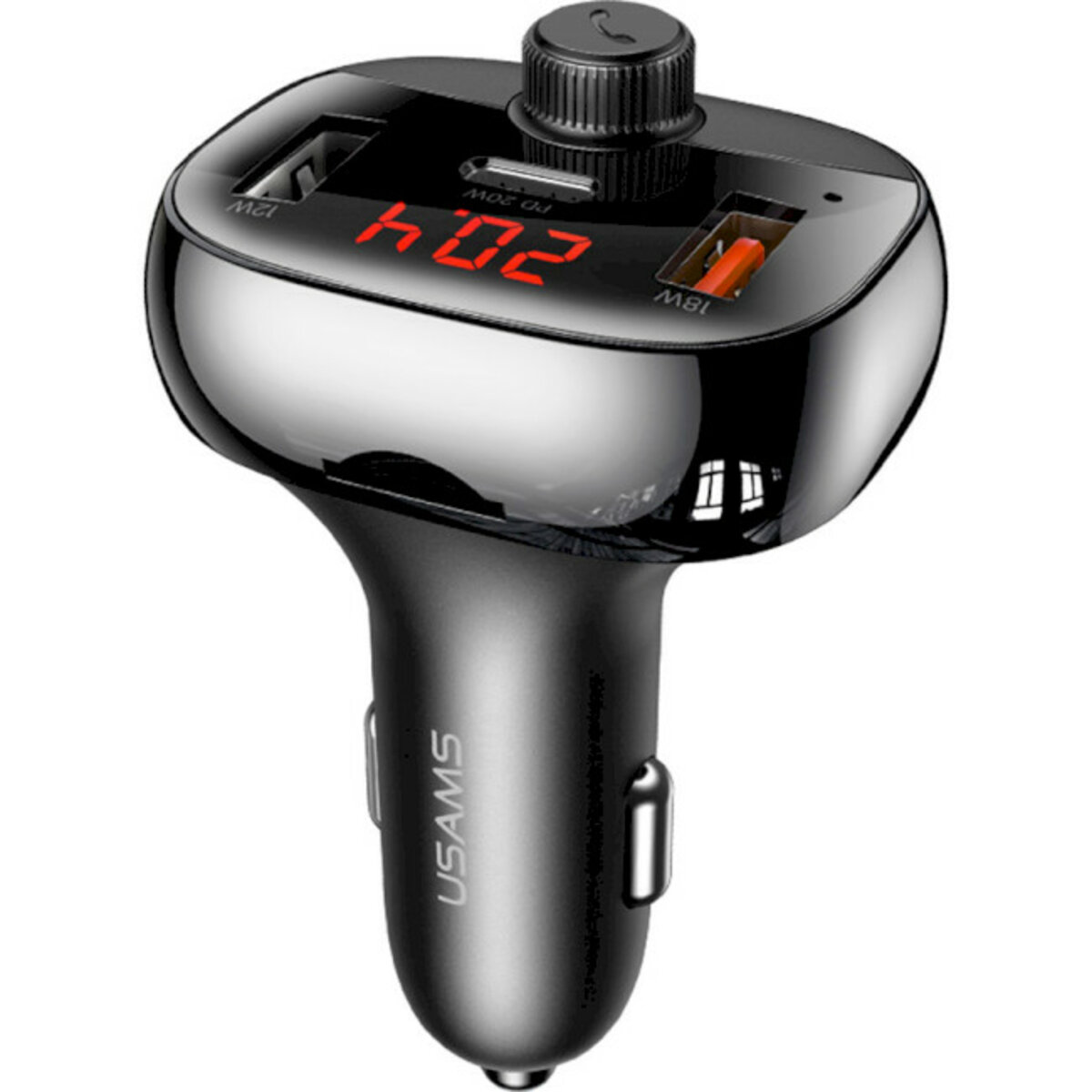 АЗП Usams US-CC143 C25 50W 2A+C 3 Ports Digital Display Wireless FM Car Charger Black (CC143TC01) смотреть фото №2