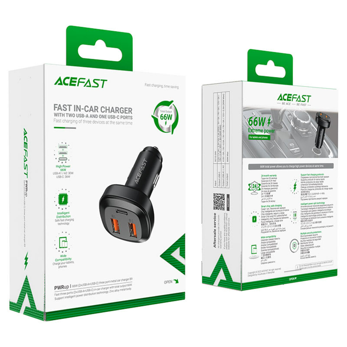 Автомобільний зарядний пристрій ACEFAST B9 66W(2USB-A+USB-C) three port metal car charger на малюнкі №2