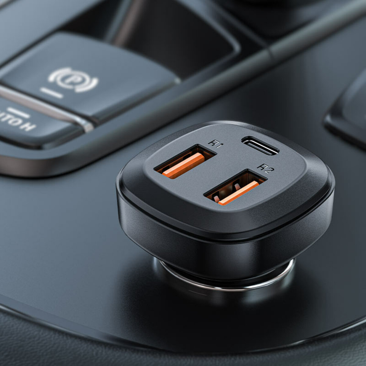 Автомобільний зарядний пристрій ACEFAST B9 66W(2USB-A+USB-C) three port metal car charger на малюнкі №6