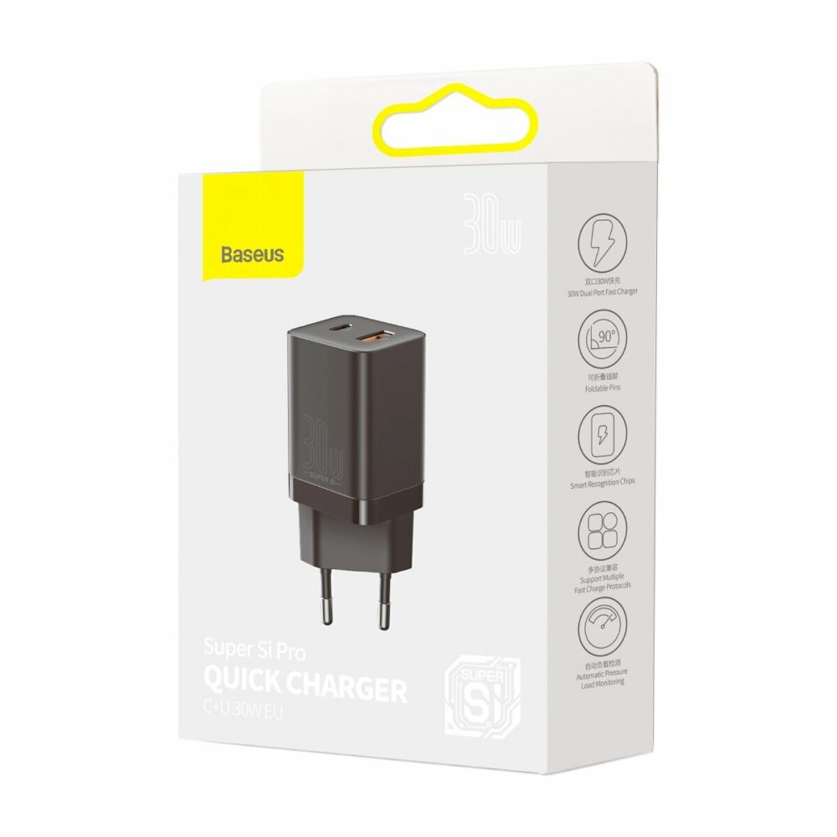 Мережевий зарядний пристрій Baseus Super Si Pro Quick Charger C+U 30W EU Black (CCSUPP-E01) на картинке №8