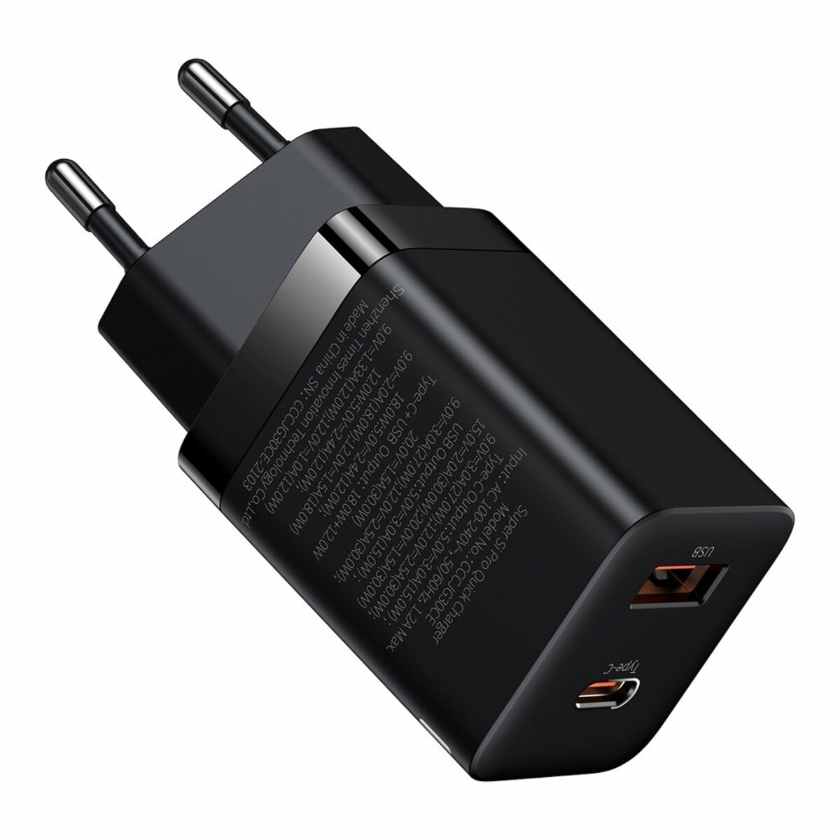 Мережевий зарядний пристрій Baseus Super Si Pro Quick Charger C+U 30W EU Black (CCSUPP-E01) на картинке №3