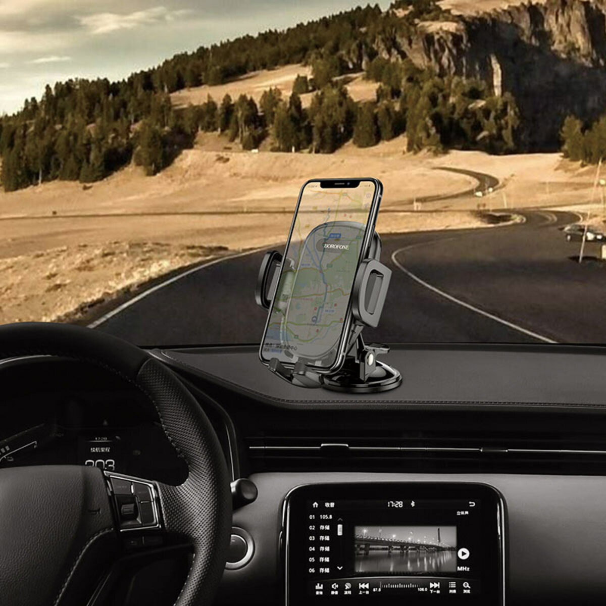 Автотримач для телефона BOROFONE BH37 Route push type suction cup car holder Black на малюнкі №7