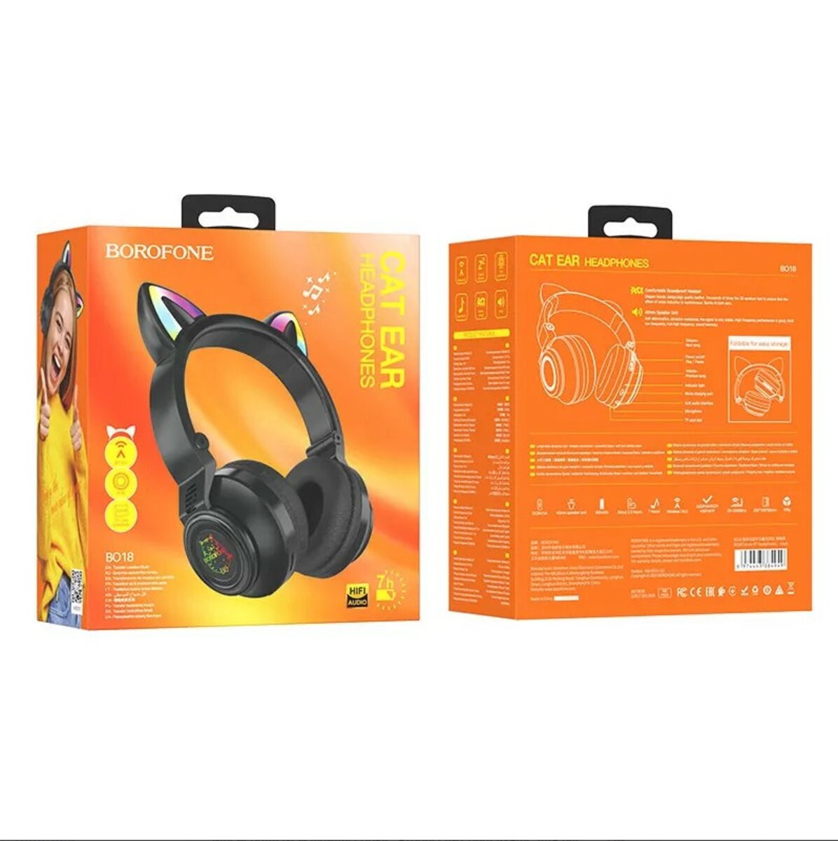 Бездротові навушники BOROFONE BO18 Cat ear BT headphones Black на малюнкі №4