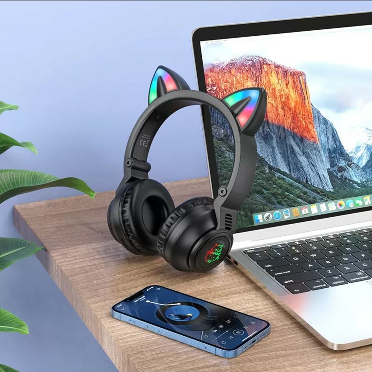 Бездротові навушники BOROFONE BO18 Cat ear BT headphones Black на малюнкі №3