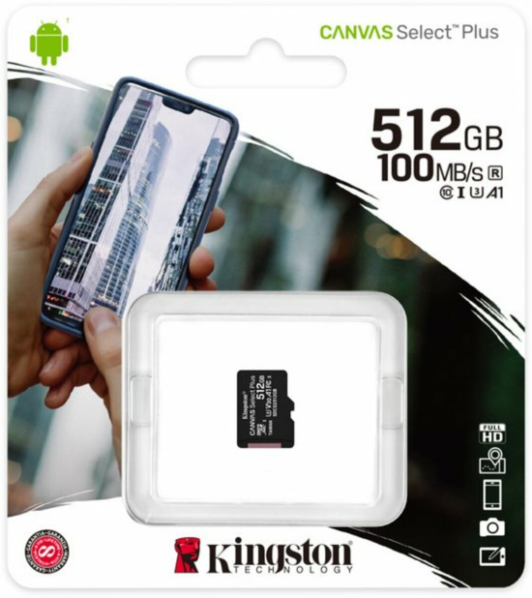 Карта памяті microSDXC (UHS-1) Kingston Canvas Select Plus 512Gb class 10 А1 (R-100MB/s) (SDCS2/512GBSP) Фото 2 Карта памяті microSDXC (UHS-1) Kingston Canvas Select Plus 512Gb class 10 А1 (R-100MB/s) (SDCS2/512GBSP) на картинке №2