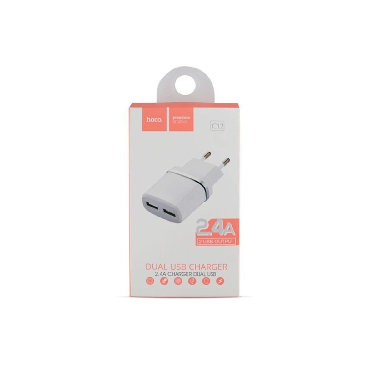 Мережевий зарядний пристрій HOCO C12 Smart dual USB charger 12W White Фотографія №3 Мережевий зарядний пристрій HOCO C12 Smart dual USB charger 12W White на малюнкі №3