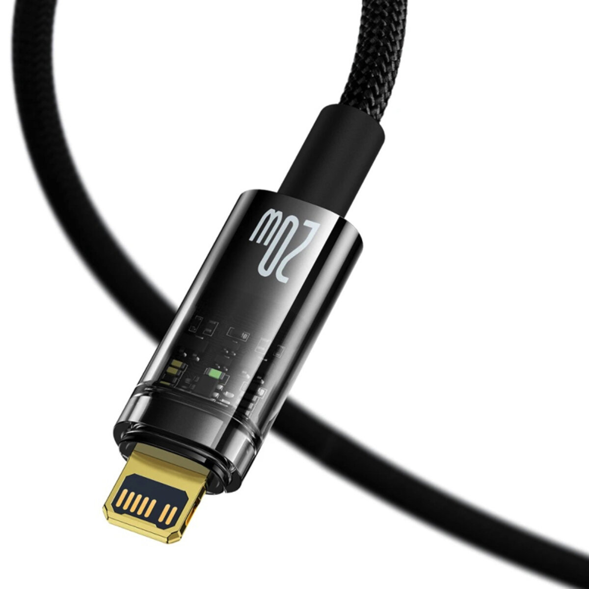 Кабель Baseus Explorer Series Auto Power-Off Fast Charging Data Cable Type-C to IP 20W 1m Black (CATS000001) Фотографія №4 Кабель Baseus Explorer Series Auto Power-Off Fast Charging Data Cable Type-C to IP 20W 1m Black (CATS000001) на малюнкі №4