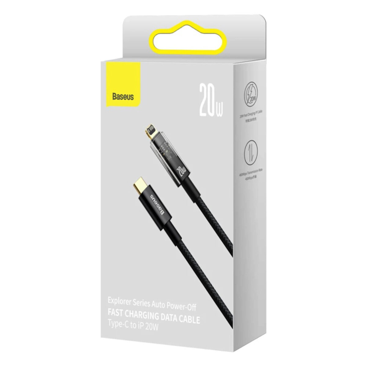 Кабель Baseus Explorer Series Auto Power-Off Fast Charging Data Cable Type-C to IP 20W 1m Black (CATS000001) Фотографія №2 Кабель Baseus Explorer Series Auto Power-Off Fast Charging Data Cable Type-C to IP 20W 1m Black (CATS000001) на малюнкі №2