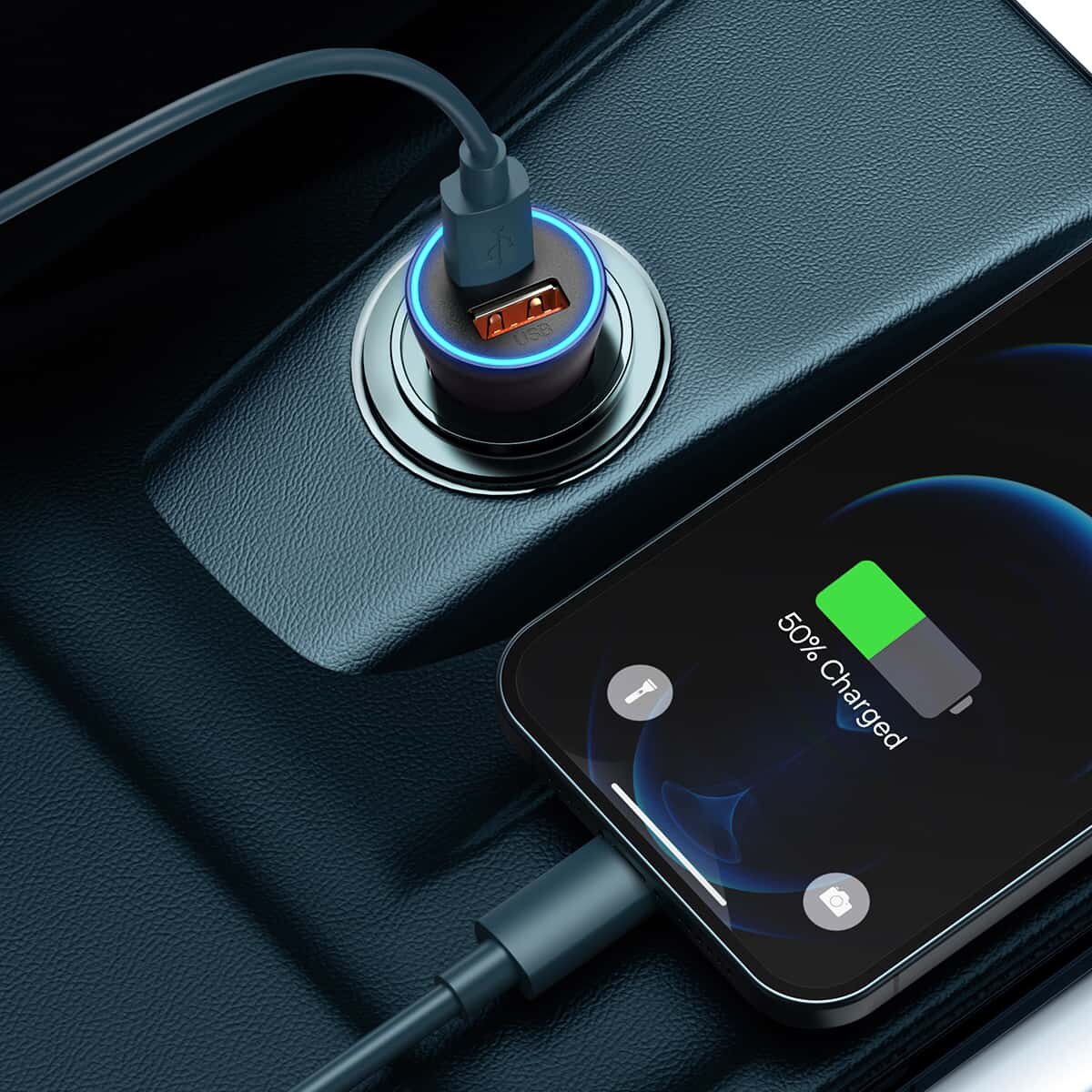 Автомобільний зарядний пристрій Baseus Golden Contactor Max Dual Fast Charger Car Charger U+C 60W Dark Gray на картинке №7