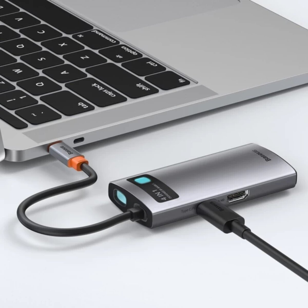USB-хаб Baseus Metal Gleam Series 4-in-1 Multifunctional Type-C HUB Docking Station Gray(Type-C to HDMI*1+USB3.0*1+USB2.0*1+PD*1) Фотографія №8 USB-хаб Baseus Metal Gleam Series 4-in-1 Multifunctional Type-C HUB Docking Station Gray(Type-C to HDMI*1+USB3.0*1+USB2.0*1+PD*1) на малюнкі №8