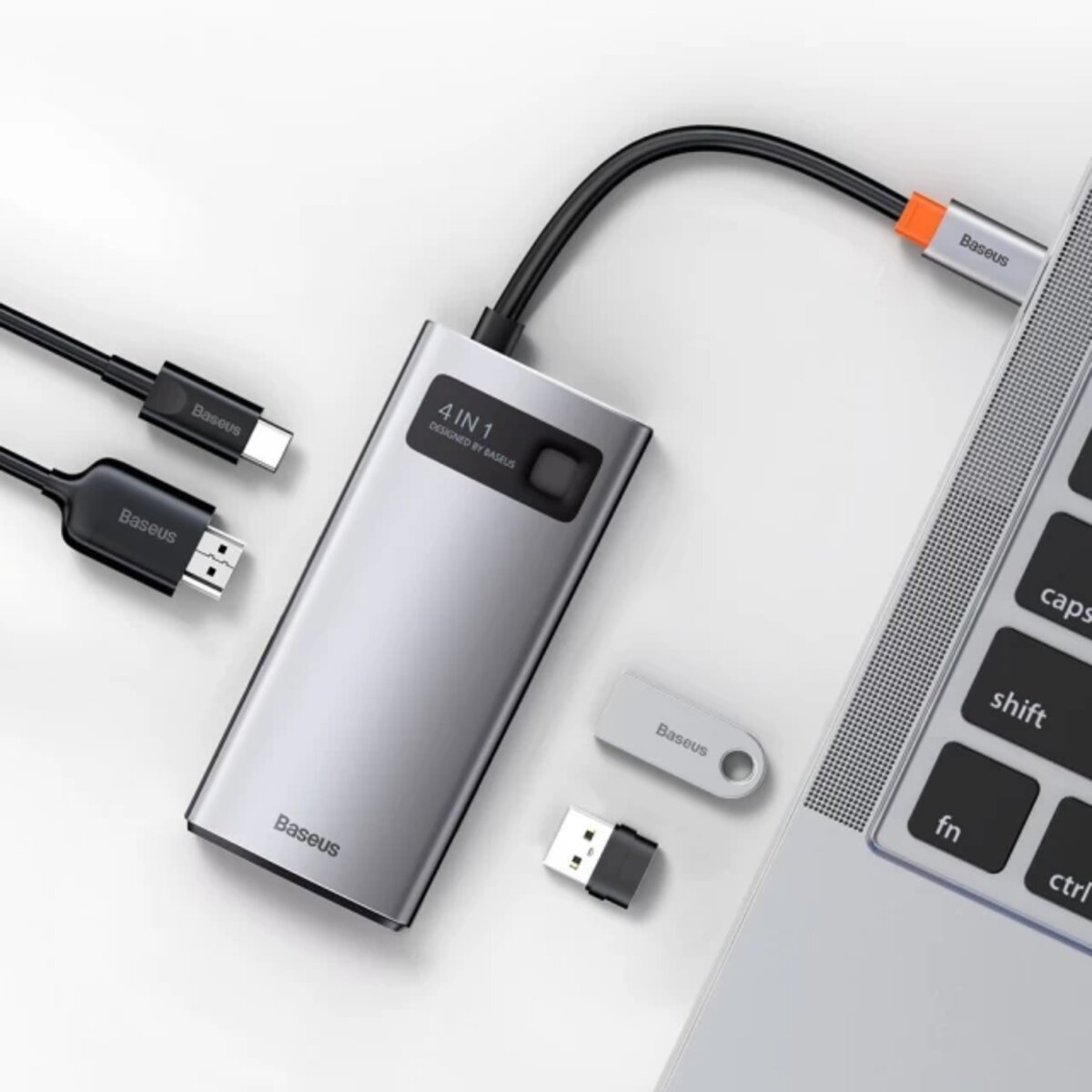 USB-хаб Baseus Metal Gleam Series 4-in-1 Multifunctional Type-C HUB Docking Station Gray(Type-C to HDMI*1+USB3.0*1+USB2.0*1+PD*1) Фотографія №7 USB-хаб Baseus Metal Gleam Series 4-in-1 Multifunctional Type-C HUB Docking Station Gray(Type-C to HDMI*1+USB3.0*1+USB2.0*1+PD*1) на малюнкі №7